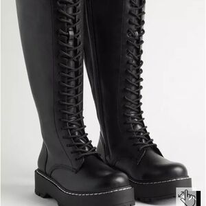 Torrid Black Knee High Boots with Lace-Up Design
